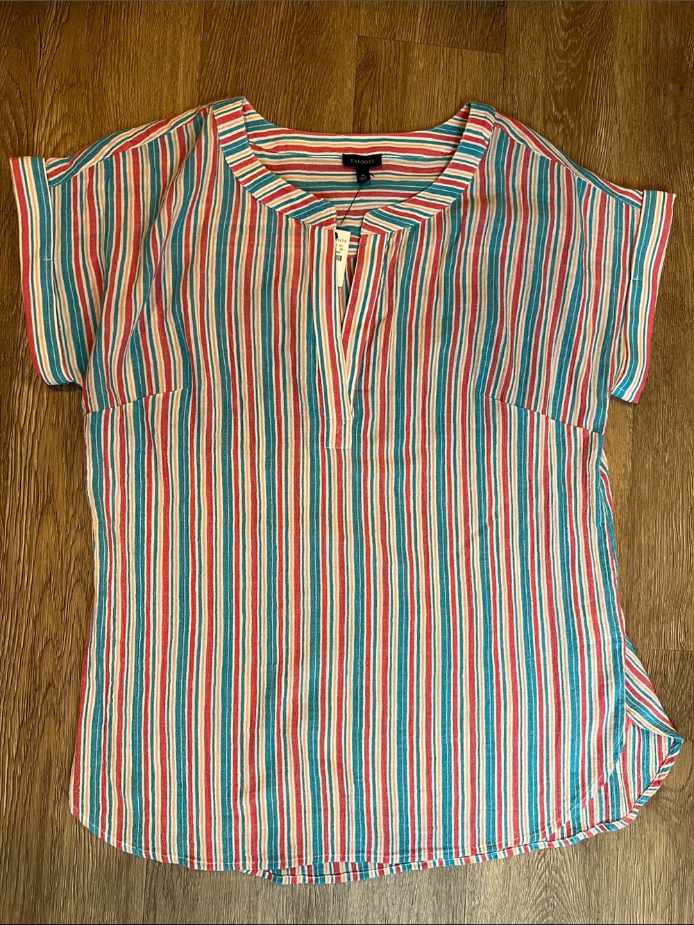 Talbots Multicolor Stripe Tunic - Coral, Teal, White
